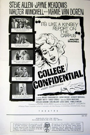 College Confidential, Steve Allen,Jayne Meadows,Cathy Lee Crosby,Walter Winchell,Robert Montgomery,Mamie Van Doren,Rocky Marciano,Mickey Shaughnessy,Cathy Crosby,Herbert Marshall